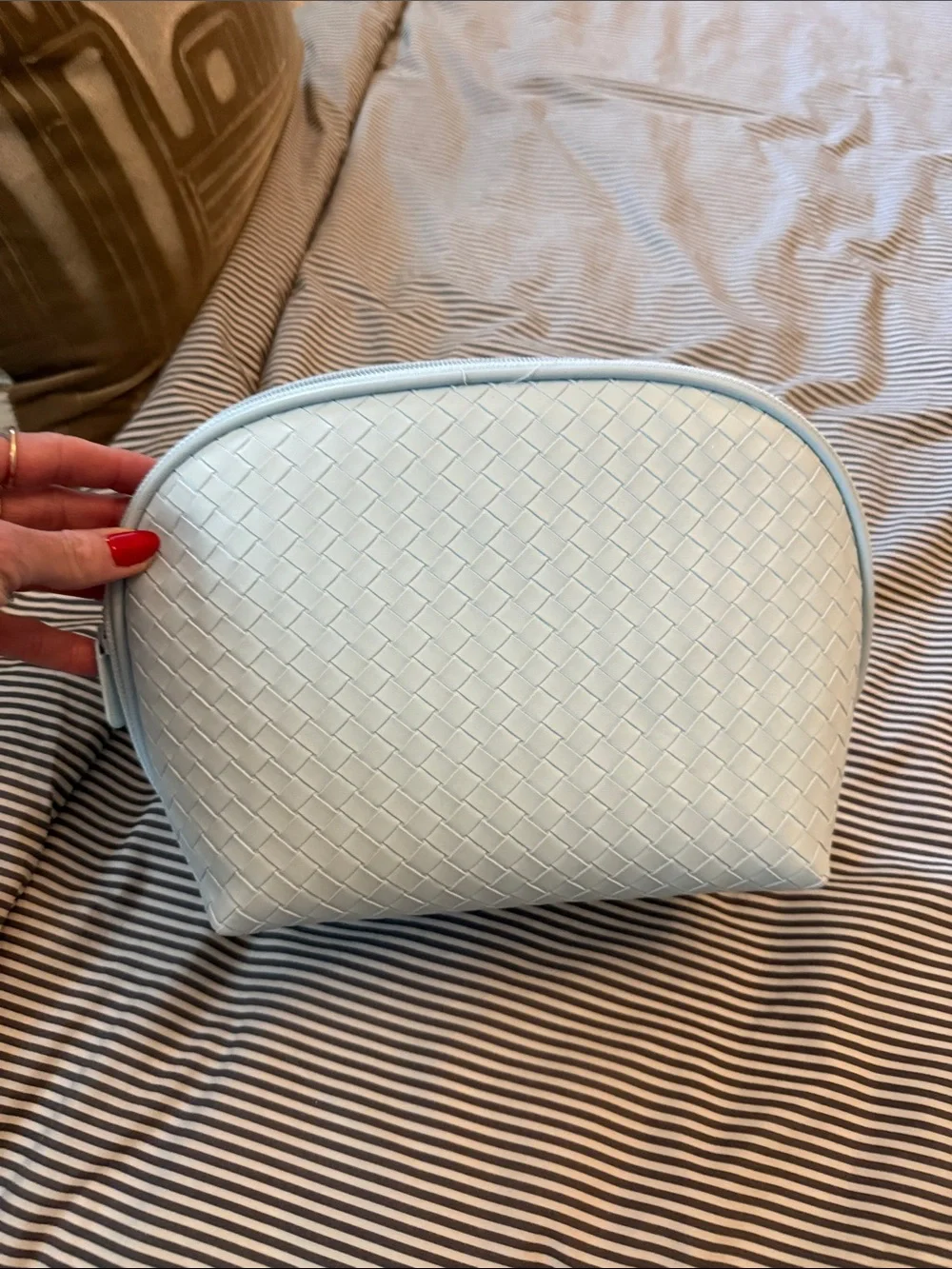 Light Blue Floral-Lined Women’s Cosmetic Pouch